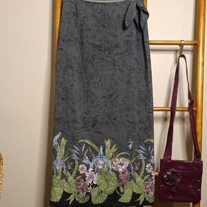 Tommy Bahama Tropical Floral Gray Maxi Wrap Silk Skirt Size S